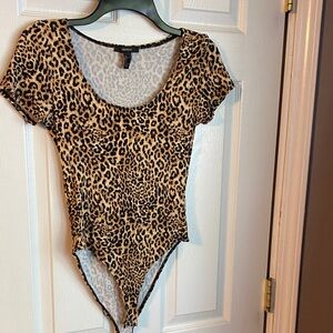 Forever 21 Leopard Ripped Stretchy Bodysuit